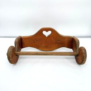 Heart Cutout VTG Paper Towel Holder Wood Country Rustic Cottage Core Kitchen